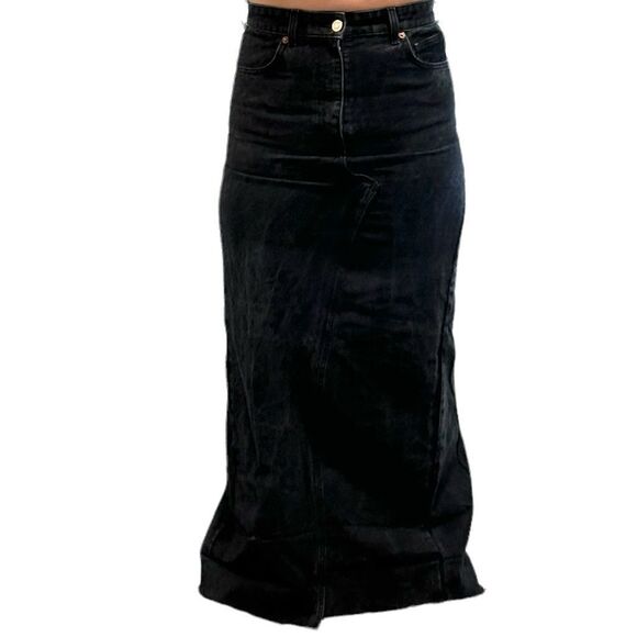 Custom Reworked Zara Black Denim Jean Maxi Skirt With Slit Raw Hem Maxi Skirt - Picture 11 of 12